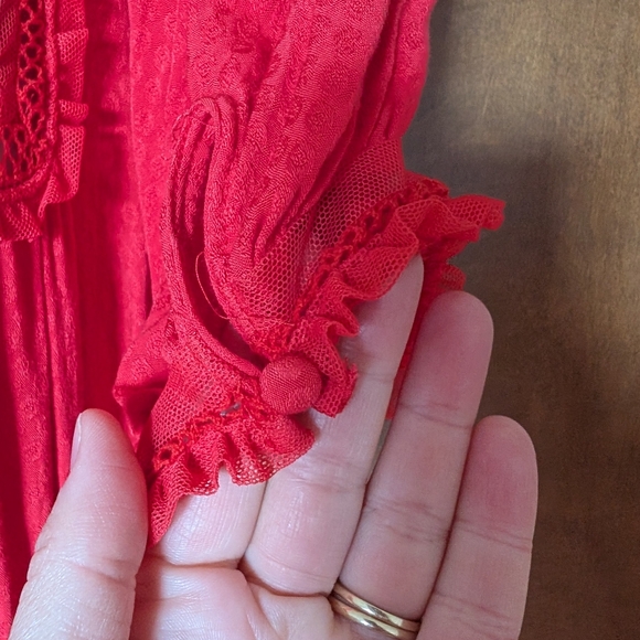 Free People Warm Glow Collared Button Front Mini Dress Cherry Crush Red - Picture 9 of 13